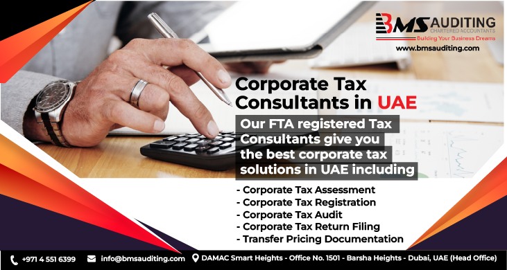 image with text listing out the corporate tax services offered by BMS corporate tax consultants in UAE