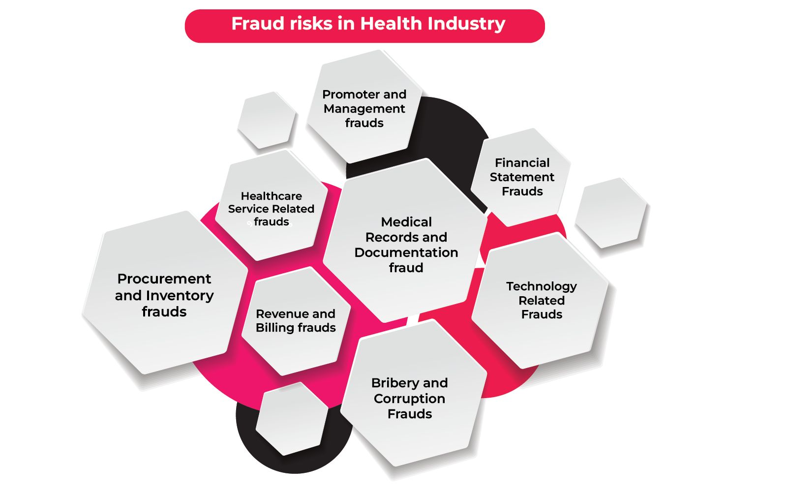 Infographic displaying Types of fraud risks in hospital and medical industry that needs to be solved through internal audit