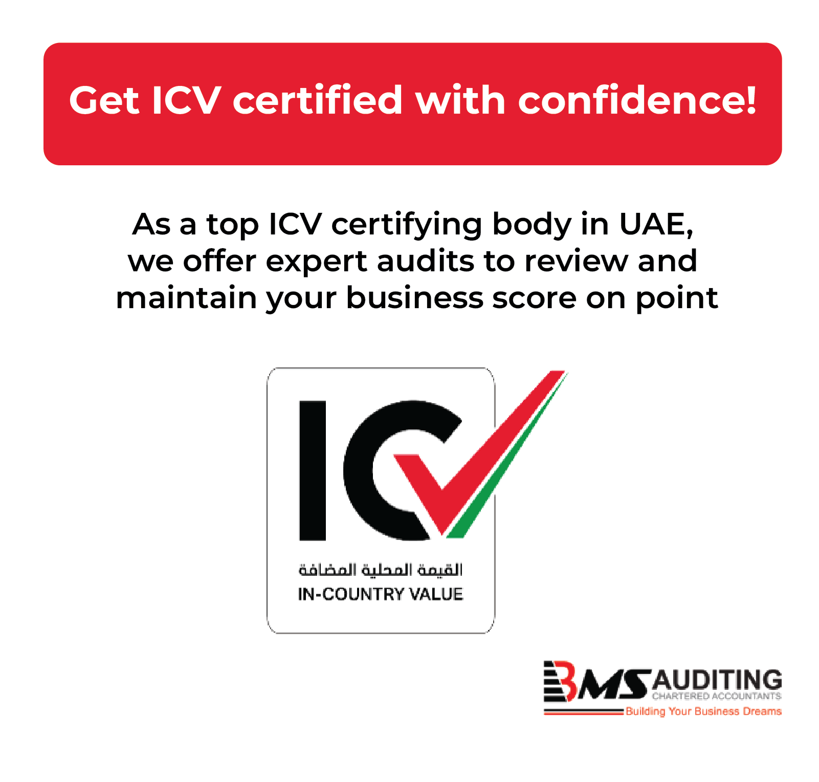 Image describing that BMS Auditing is the top ADNOC accredited ICV certifying Body in the UAE