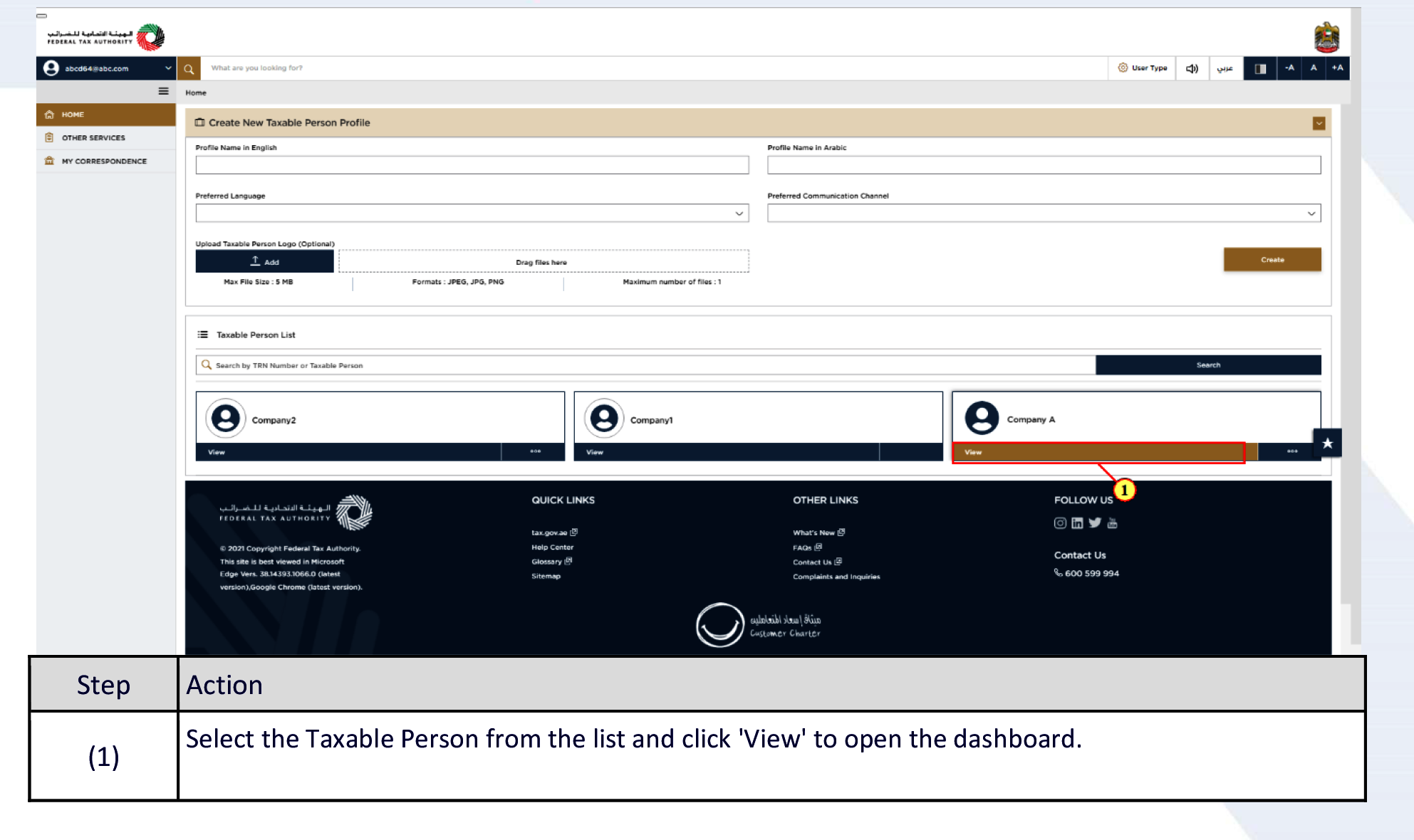 select the company and click view to start VAT Deregistration in UAE