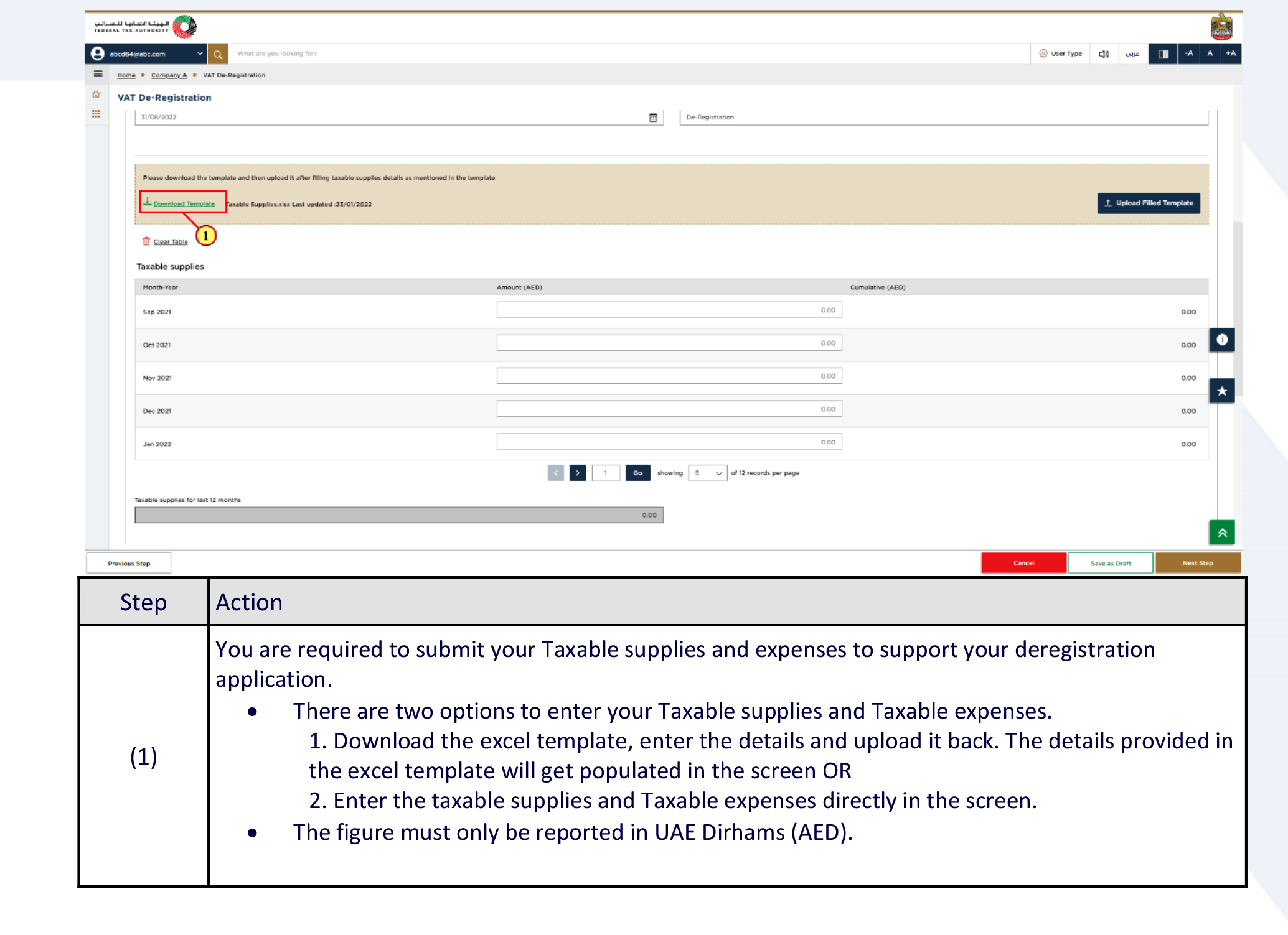 download the excel format from EmaraTax and upload it with updated information